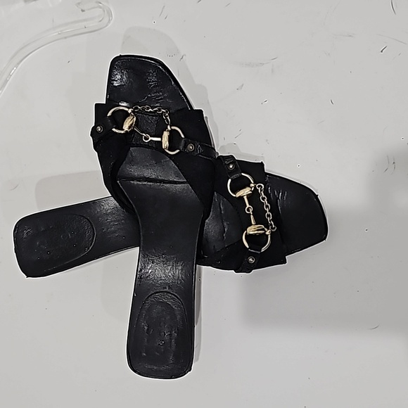 Gucci Black Canvas with Green Leather Horsebit Slide Sandals Size 9B - Picture 7 of 8